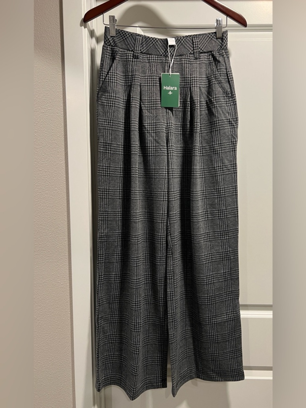 HALARA Women’s Black & Gray Glen Plaid Wide-Leg Dress Pants Size S NWT